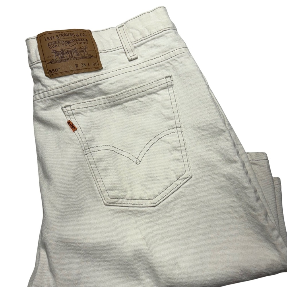Vintage Levis 550 Relaxed Fit Orange Tab Shorts Mens 38 Off White Made in USA 95